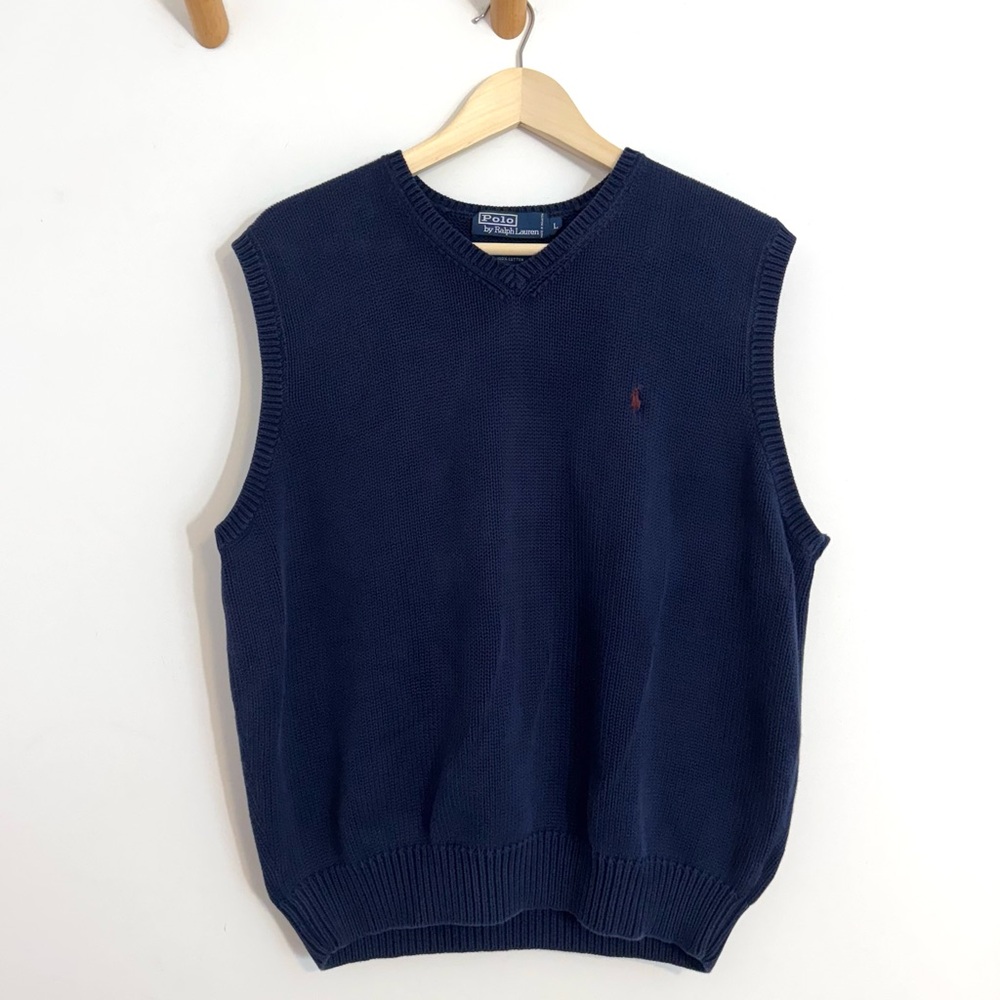 Ralph Lauren Navy V-Neck Sleeveless Sweater Vest with Red Pony